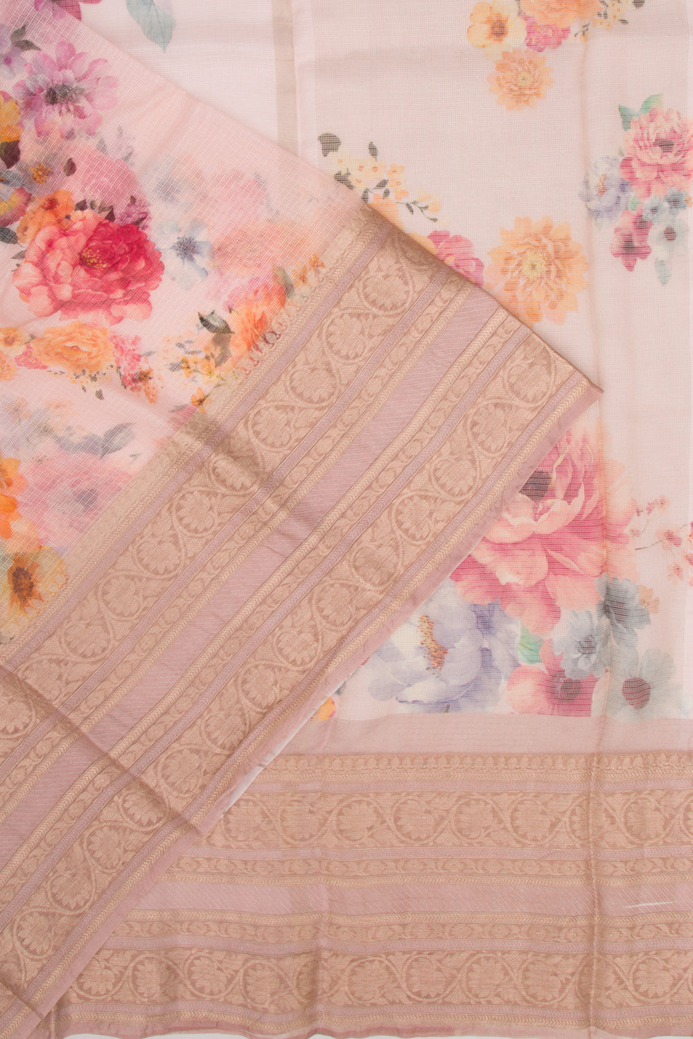 Kota Soft Silk Floral Printed Baby Pink Saree