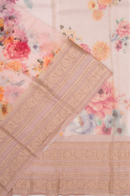 Kota Soft Silk Floral Printed Baby Pink Saree