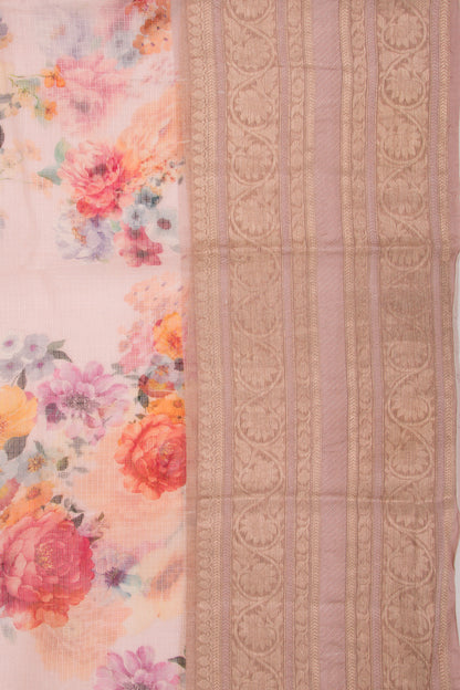 Kota Soft Silk Floral Printed Baby Pink Saree