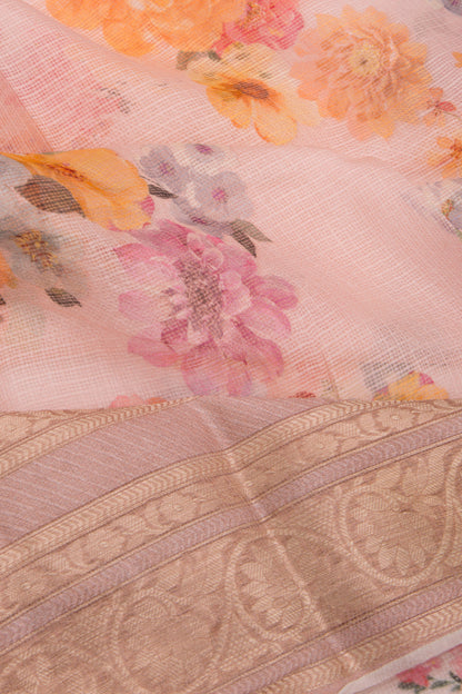 Kota Soft Silk Floral Printed Baby Pink Saree