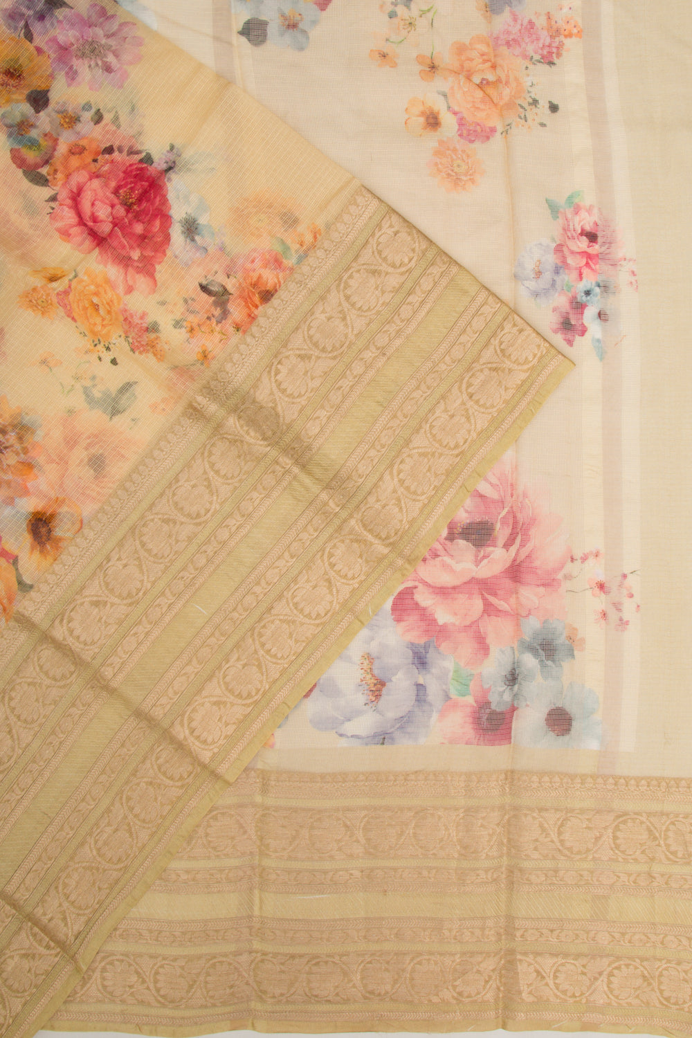 Kota Soft Silk Floral Printed Yellow Saree