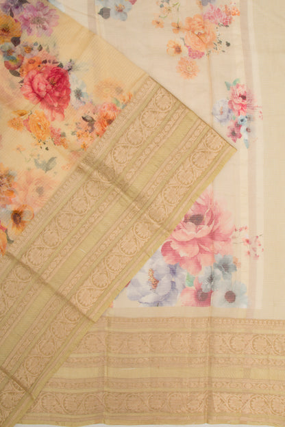 Kota Soft Silk Floral Printed Yellow Saree