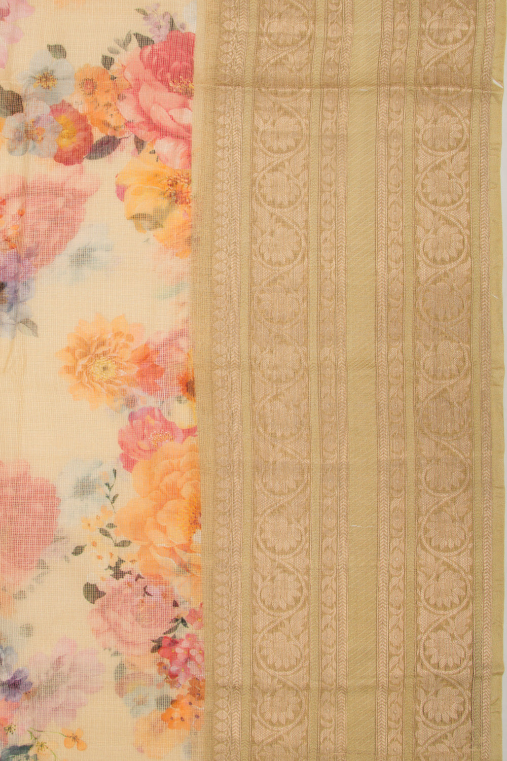 Kota Soft Silk Floral Printed Yellow Saree