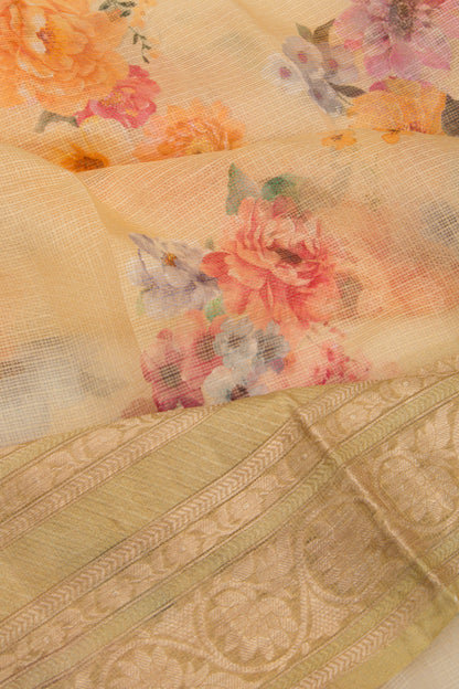 Kota Soft Silk Floral Printed Yellow Saree