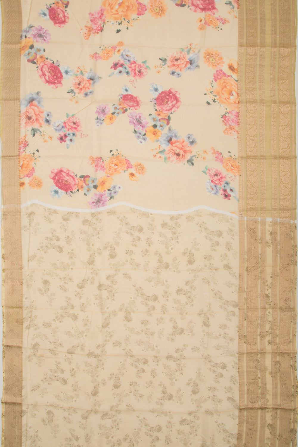 Kota Soft Silk Floral Printed Yellow Saree