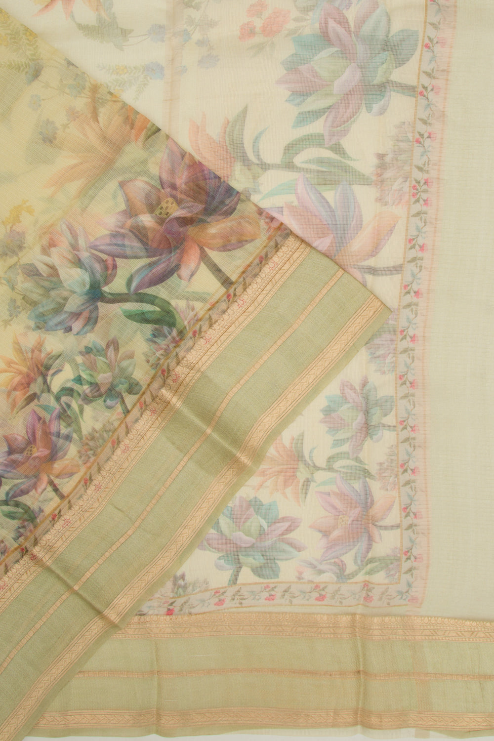 Kota Soft Silk Floral Printed Yellow Saree