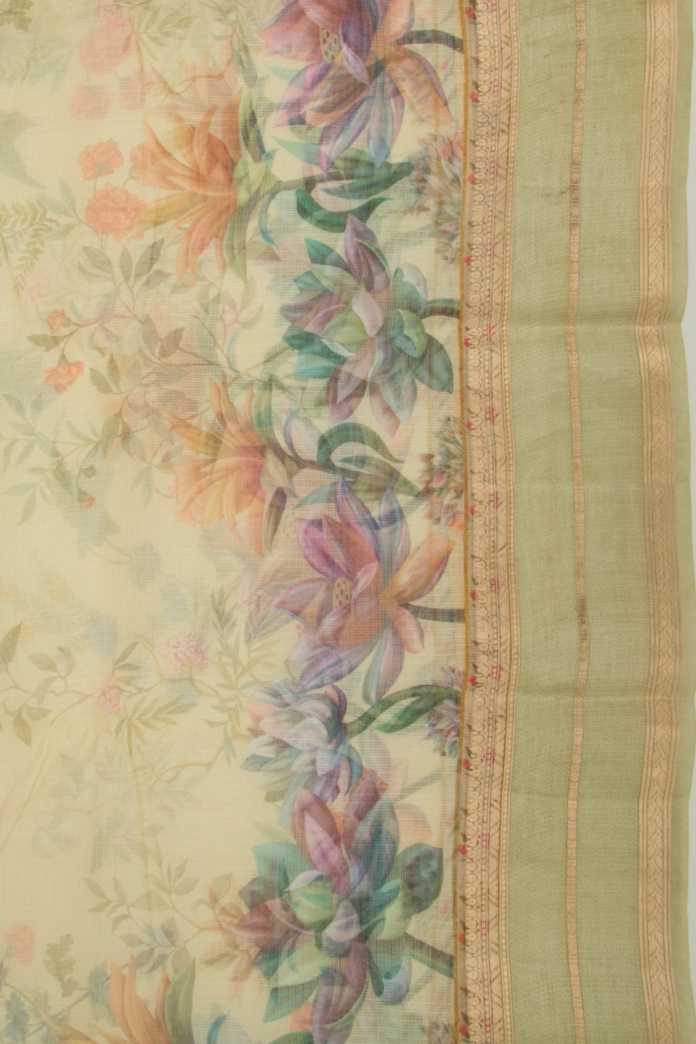 Kota Soft Silk Floral Printed Yellow Saree