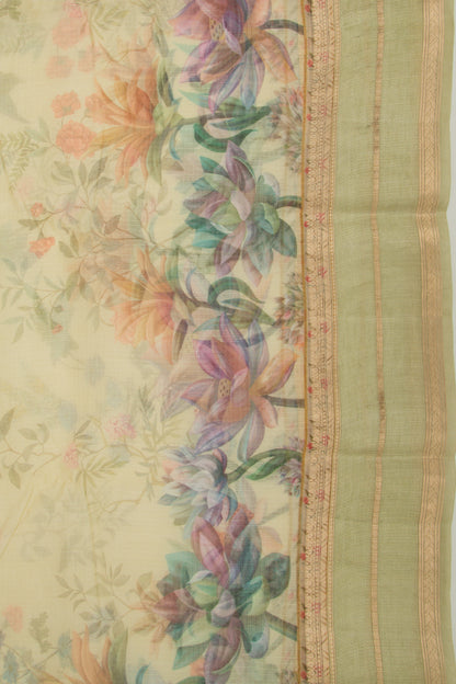 Kota Soft Silk Floral Printed Yellow Saree