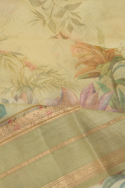 Kota Soft Silk Floral Printed Yellow Saree