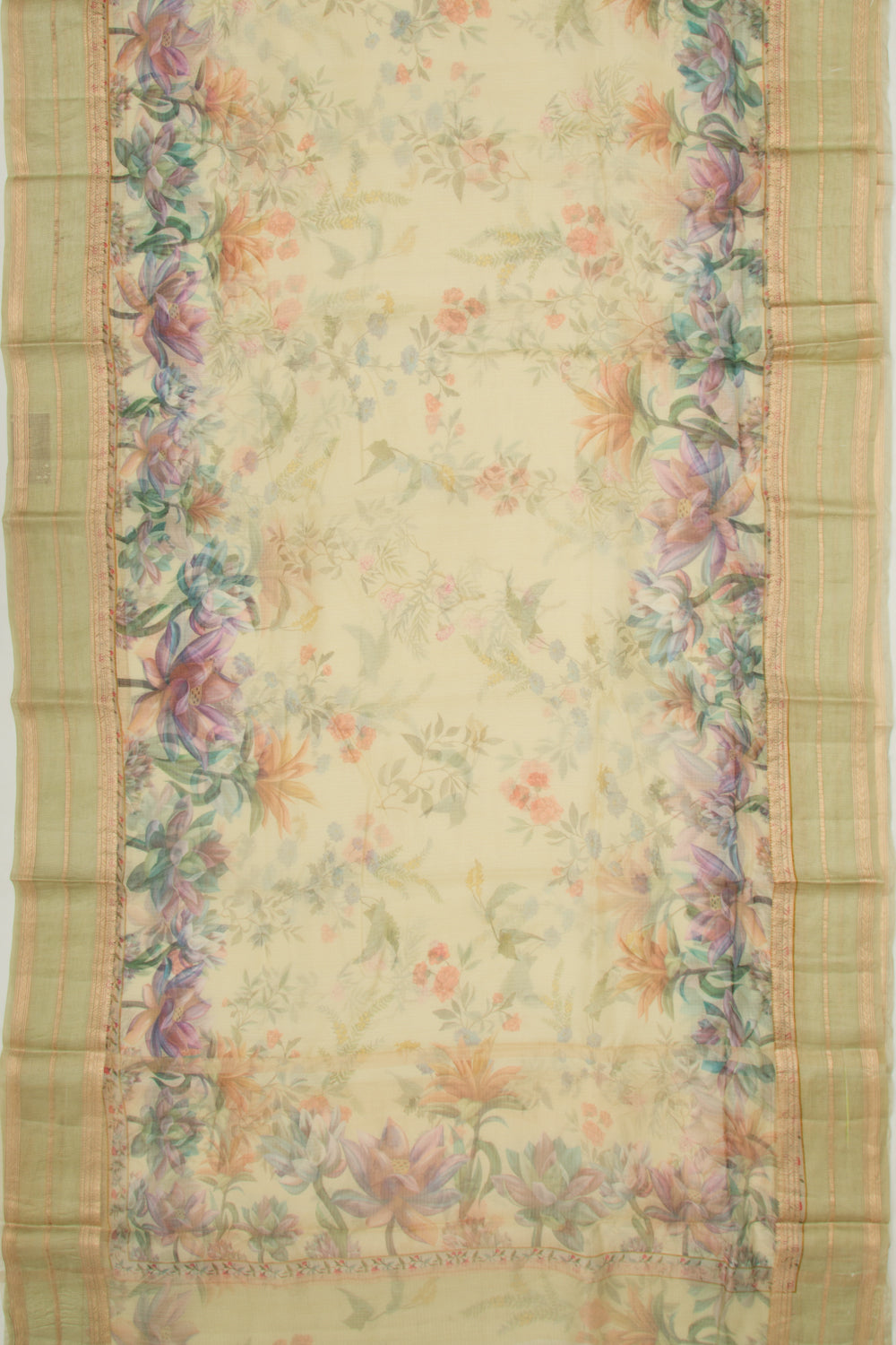 Kota Soft Silk Floral Printed Yellow Saree