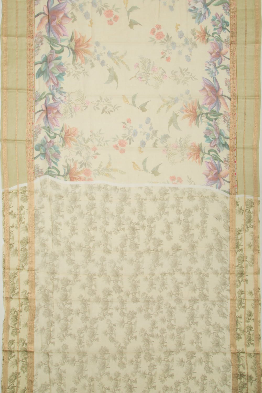 Kota Soft Silk Floral Printed Yellow Saree