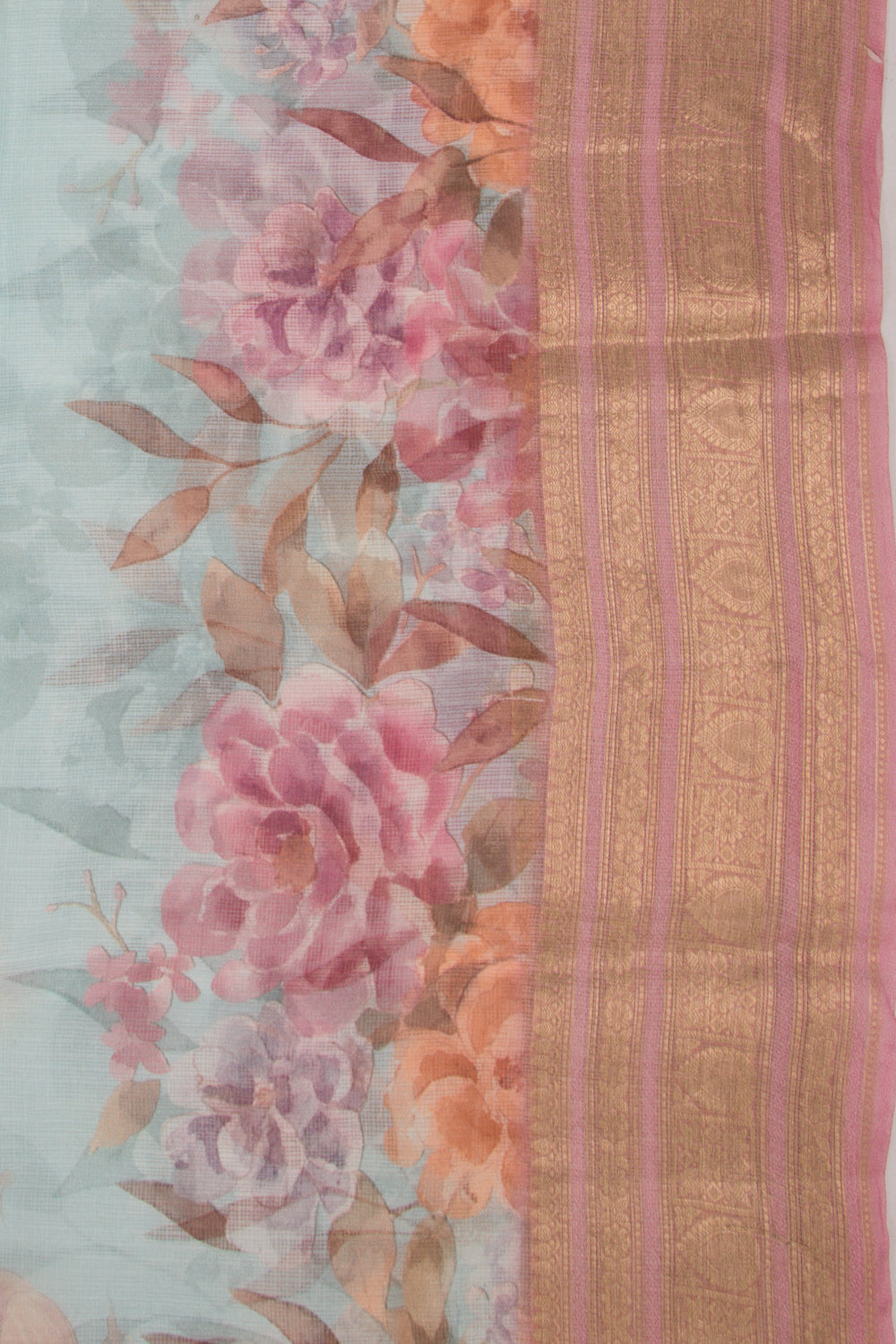 Soft Kota Silk Floral Printed Sky Blue Saree