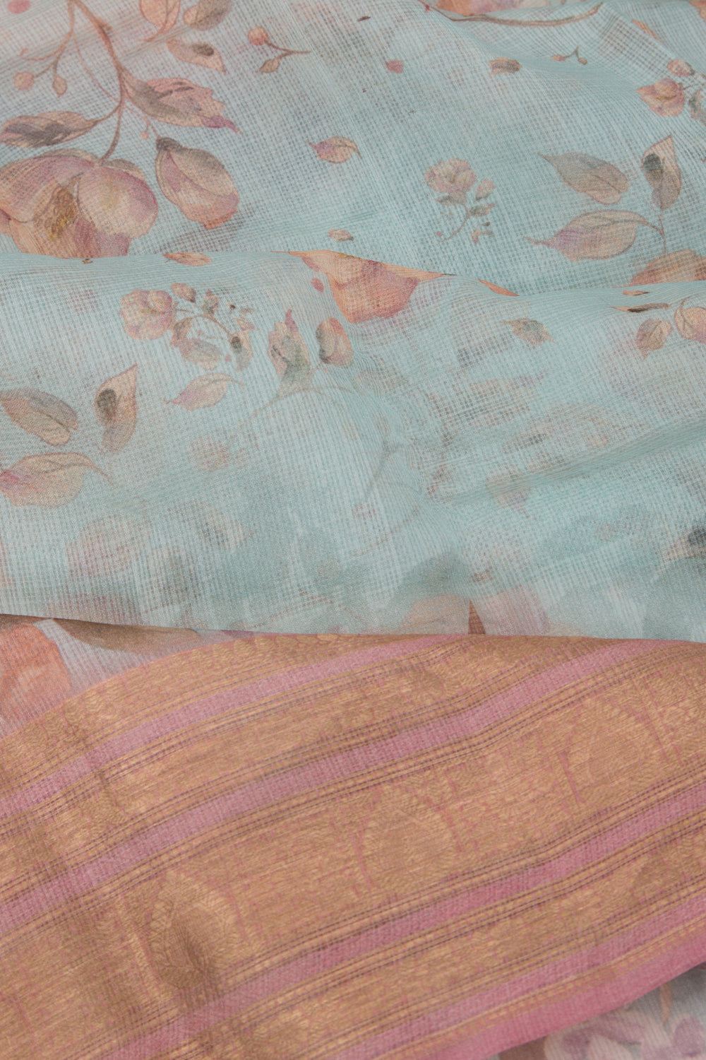 Soft Kota Silk Floral Printed Sky Blue Saree