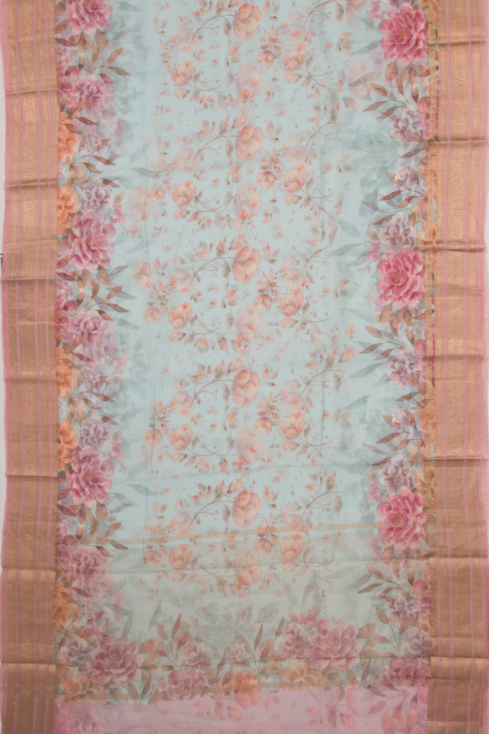 Soft Kota Silk Floral Printed Sky Blue Saree
