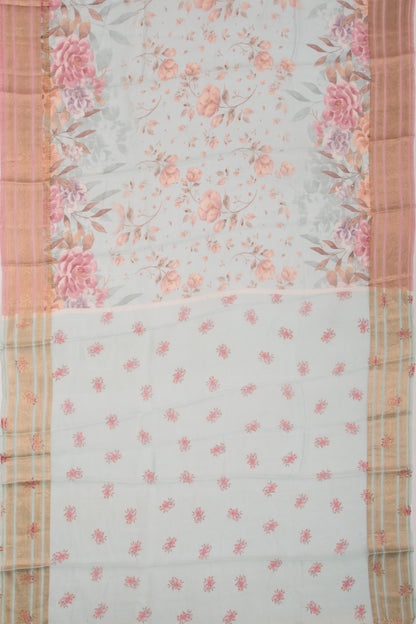 Soft Kota Silk Floral Printed Sky Blue Saree