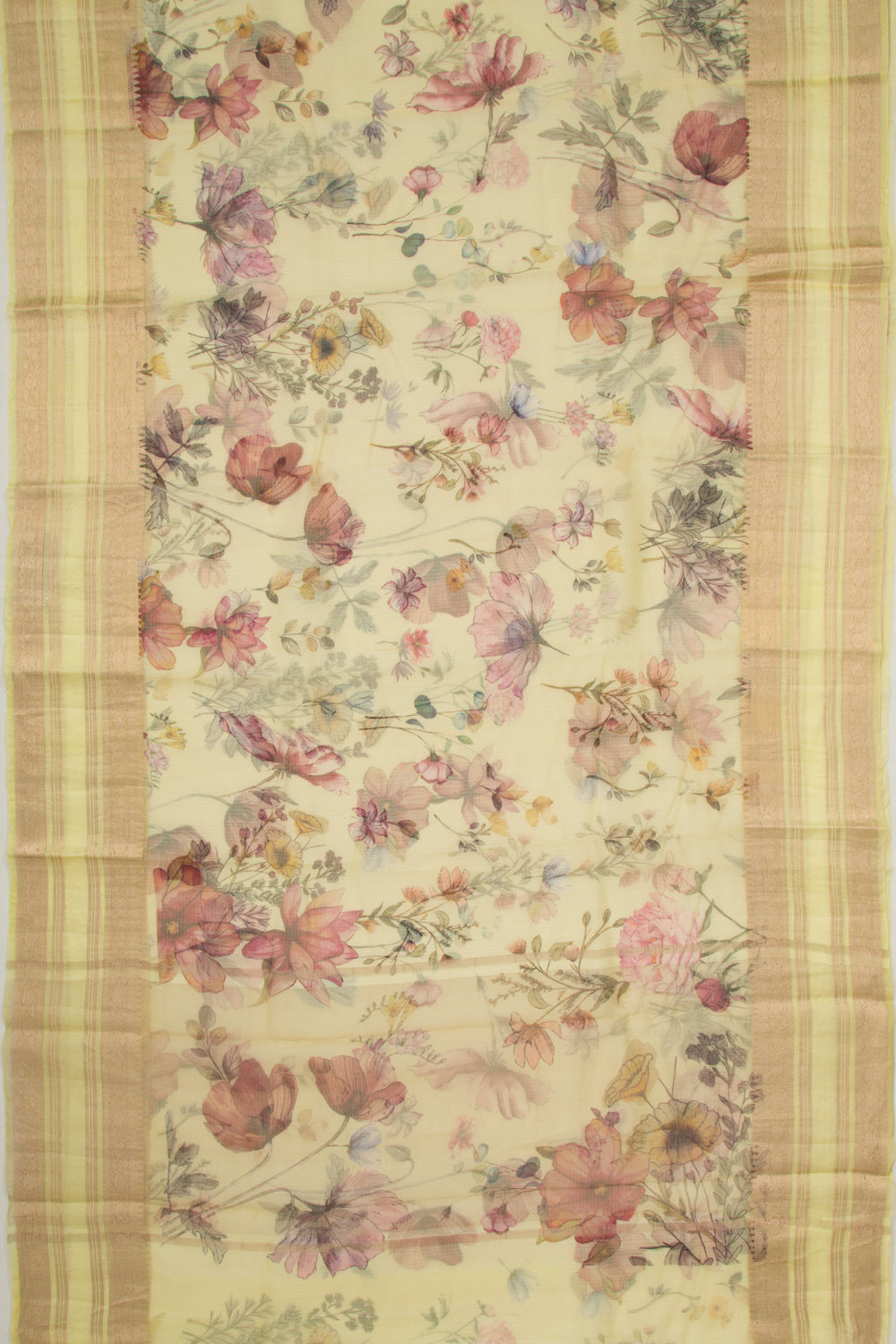 Soft Kota Silk Floral Printed Lemon Yellow Saree