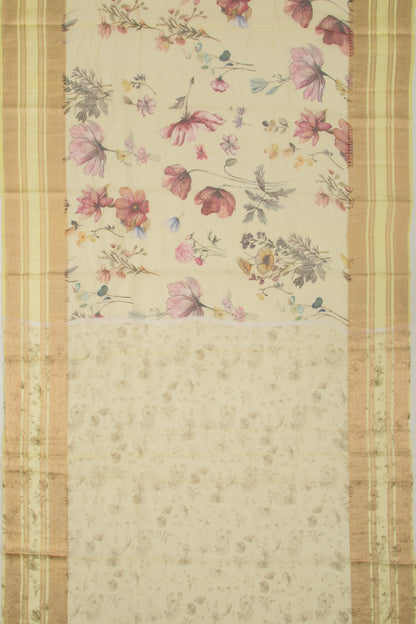 Soft Kota Silk Floral Printed Lemon Yellow Saree