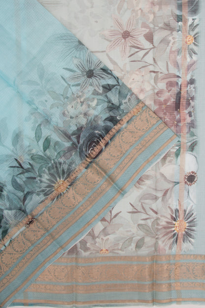 Kota Soft Silk Floral Printed Sky Blue Saree
