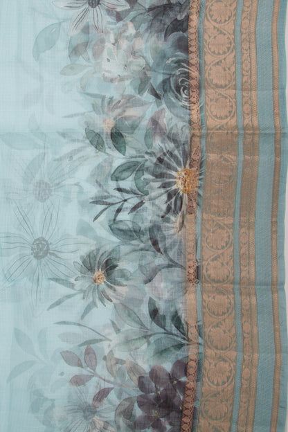 Kota Soft Silk Floral Printed Sky Blue Saree