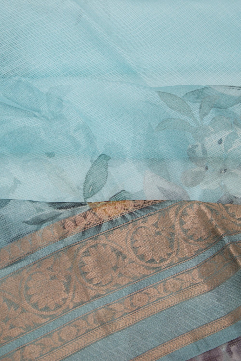 Kota Soft Silk Floral Printed Sky Blue Saree