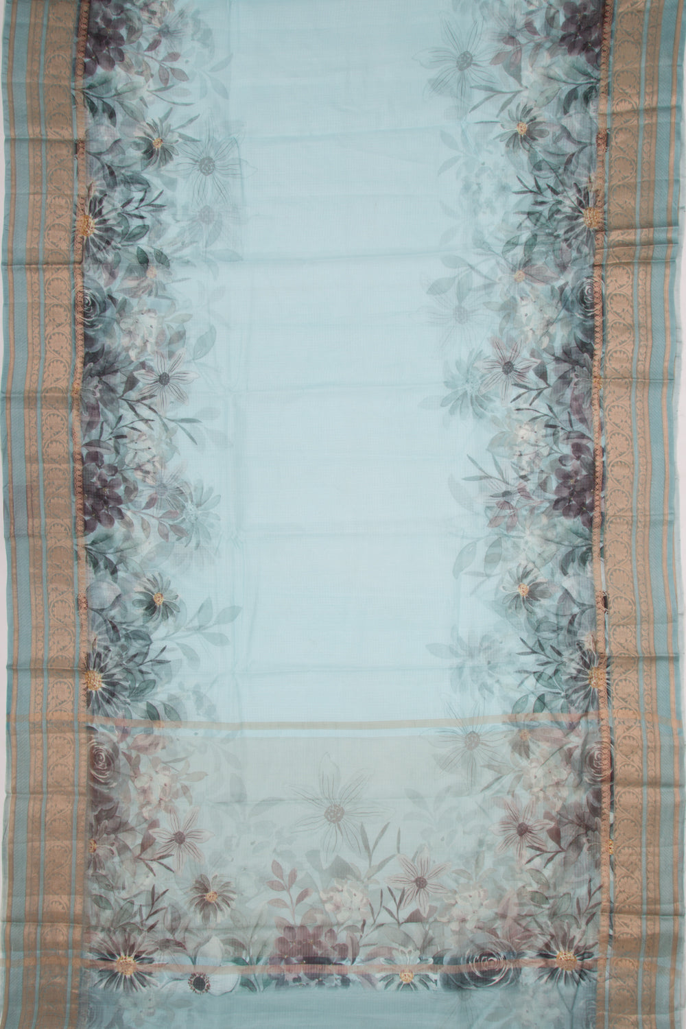 Kota Soft Silk Floral Printed Sky Blue Saree