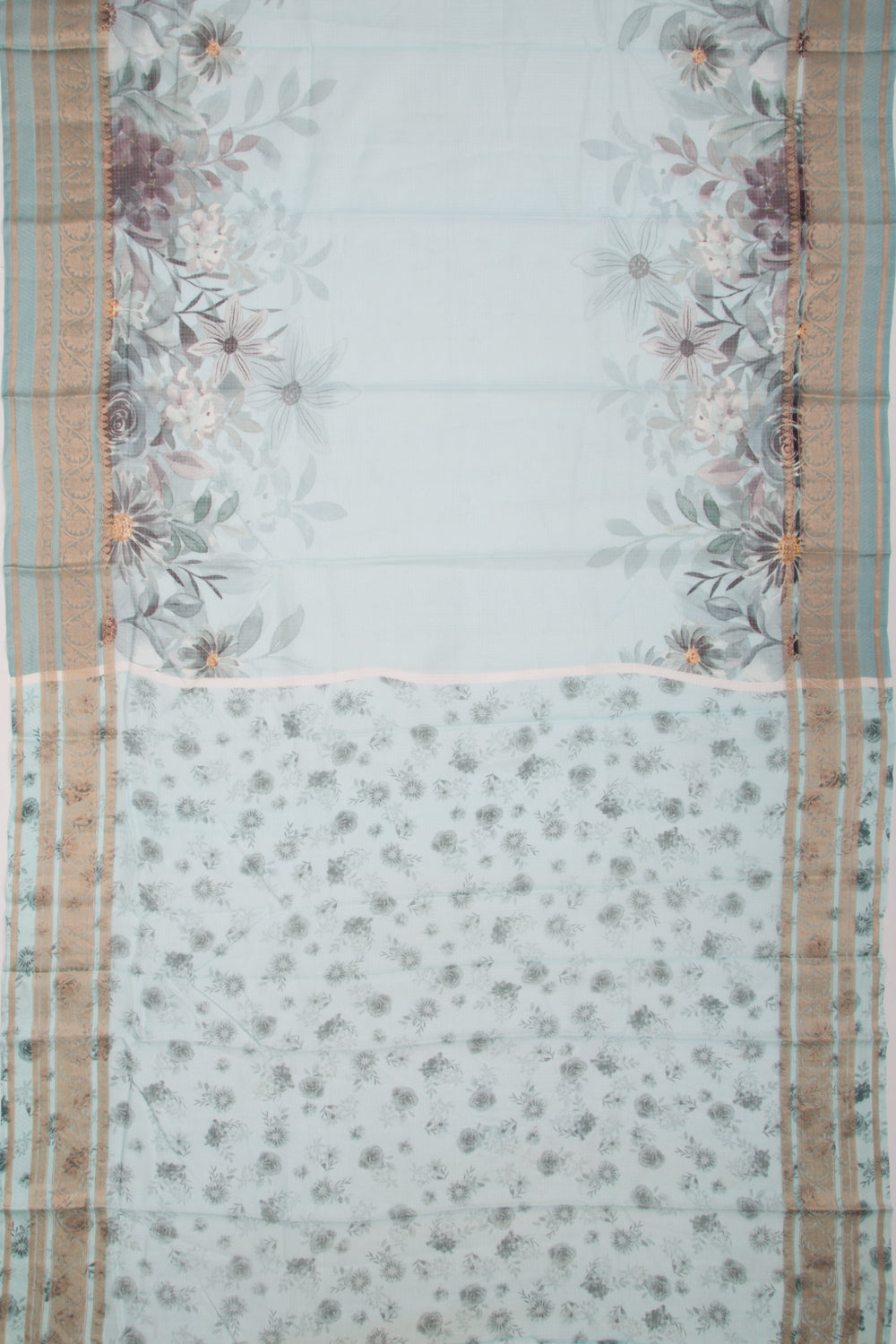 Kota Soft Silk Floral Printed Sky Blue Saree