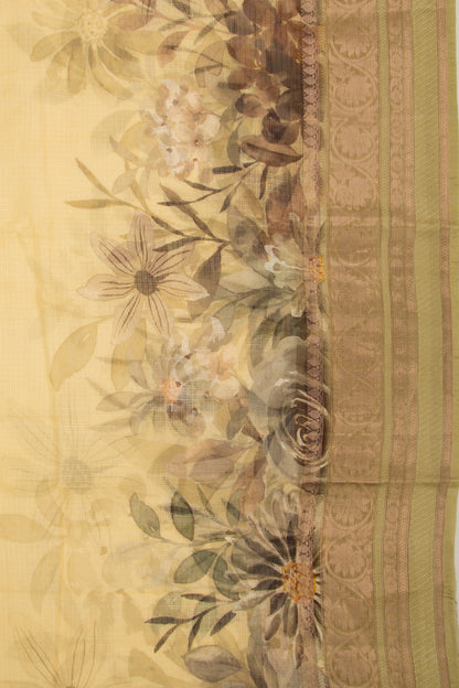 Kota Soft Silk Floral Printed Yellow Saree