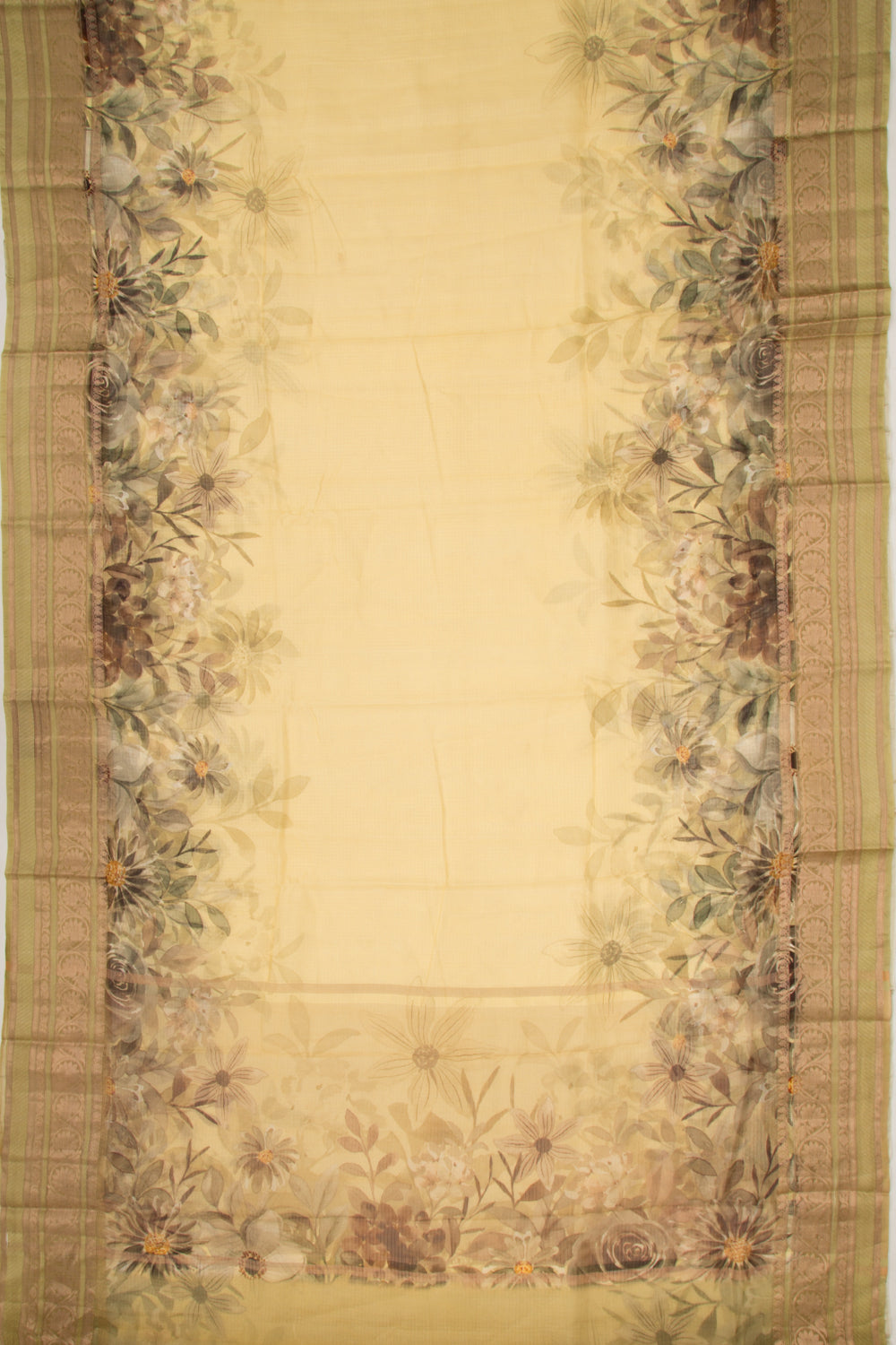 Kota Soft Silk Floral Printed Yellow Saree