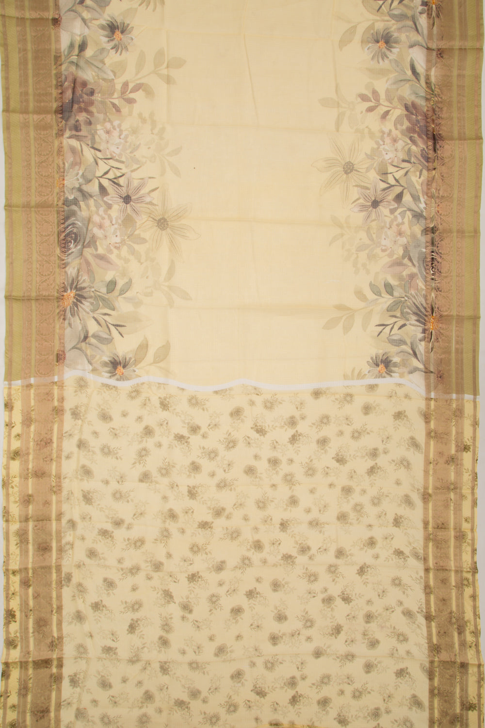 Kota Soft Silk Floral Printed Yellow Saree