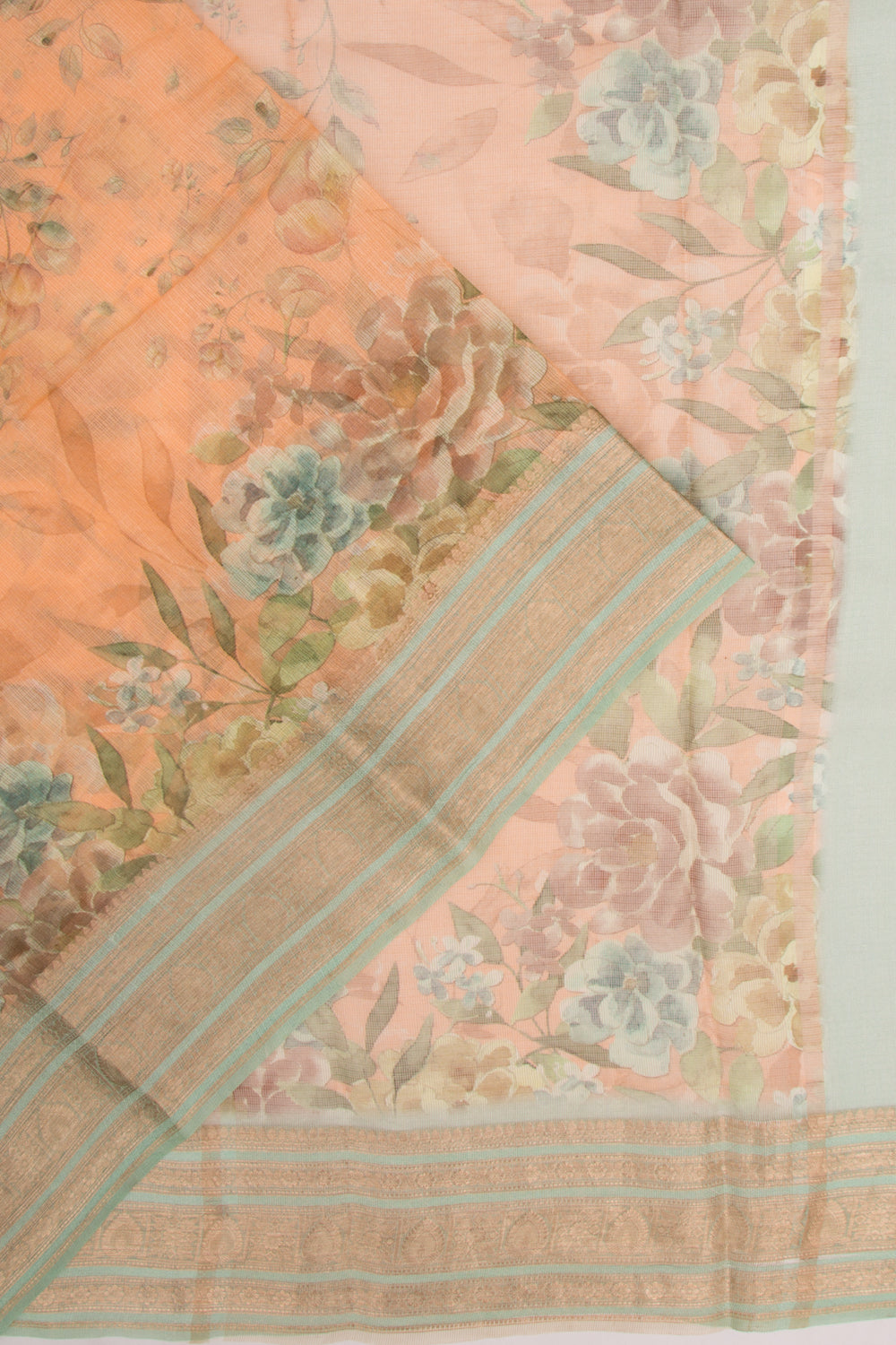 Kota Soft Silk Floral Printed Orange Saree