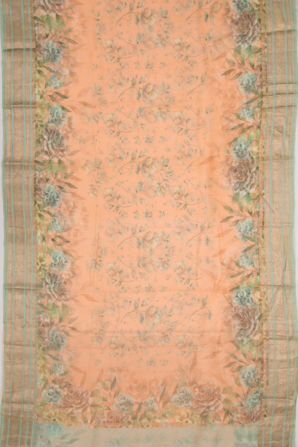 Kota Soft Silk Floral Printed Orange Saree