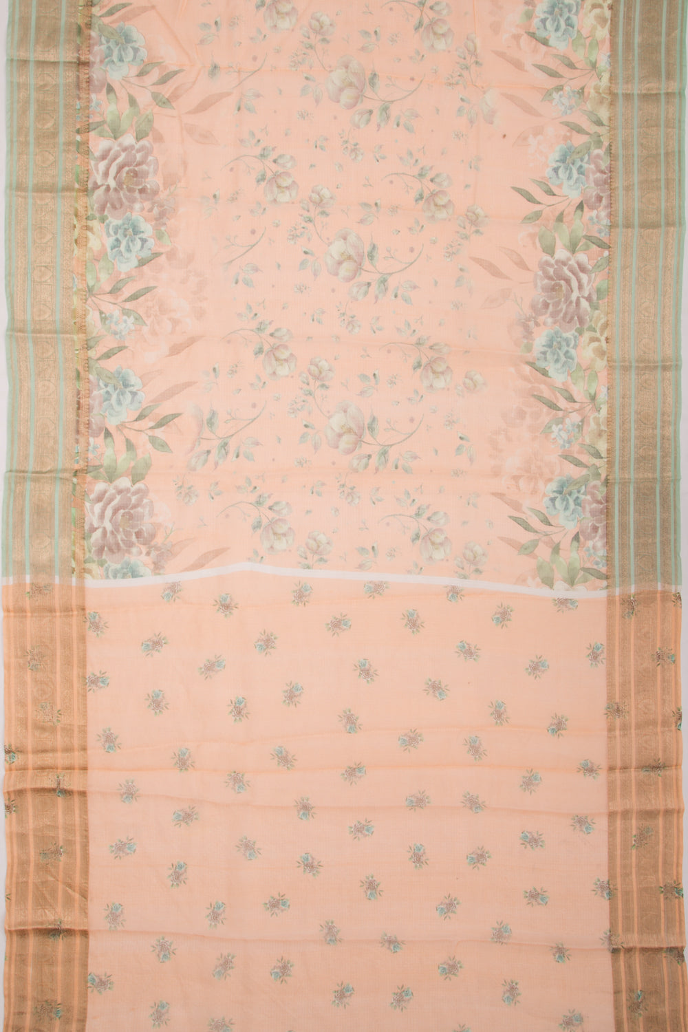 Kota Soft Silk Floral Printed Orange Saree