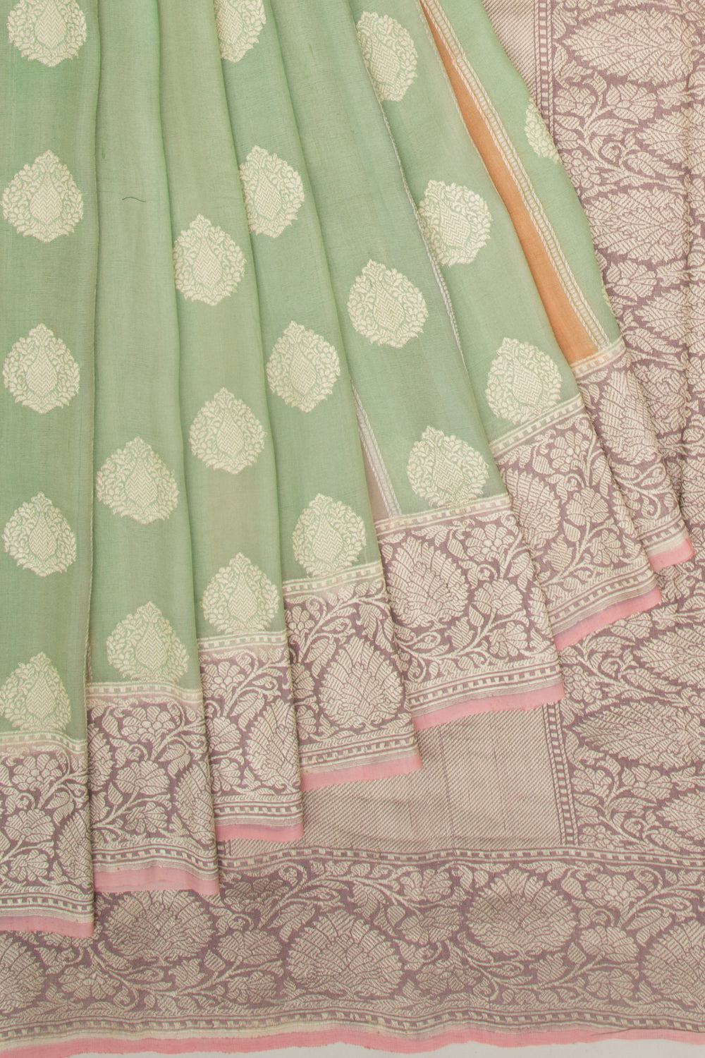 Banarasi Tussar Lines And Butta Green Saree
