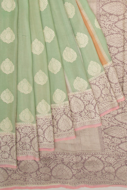 Banarasi Tussar Lines And Butta Green Saree