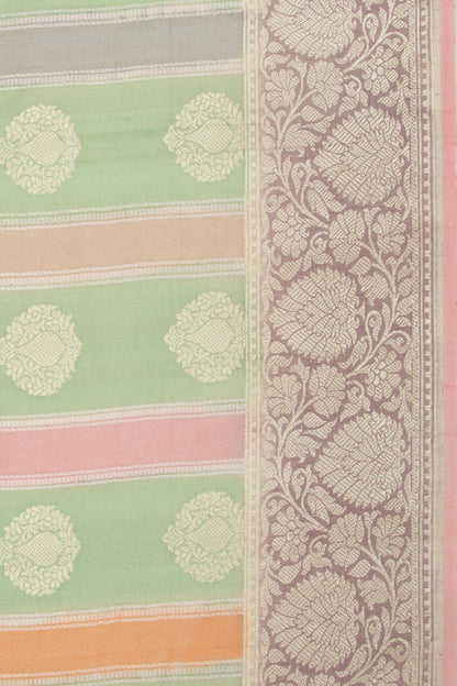 Banarasi Tussar Lines And Butta Green Saree