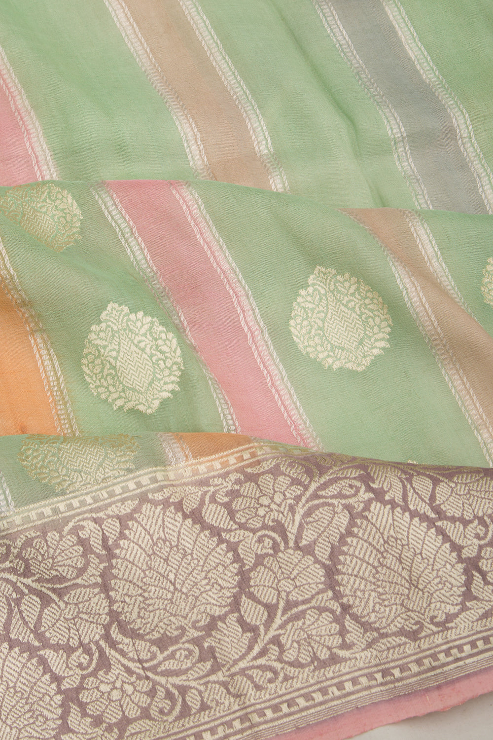 Banarasi Tussar Lines And Butta Green Saree