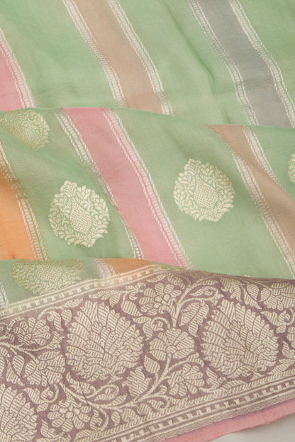 Banarasi Tussar Lines And Butta Green Saree