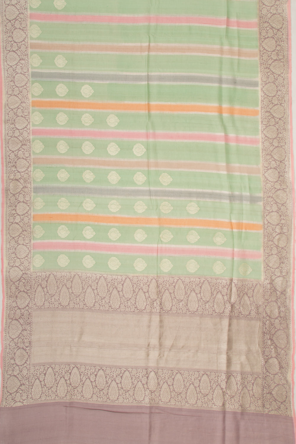 Banarasi Tussar Lines And Butta Green Saree
