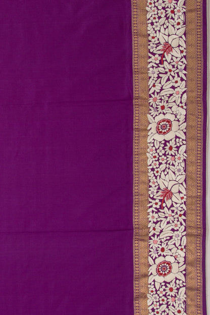 Parsi Gara Banarasi Silk Plain Purple Saree