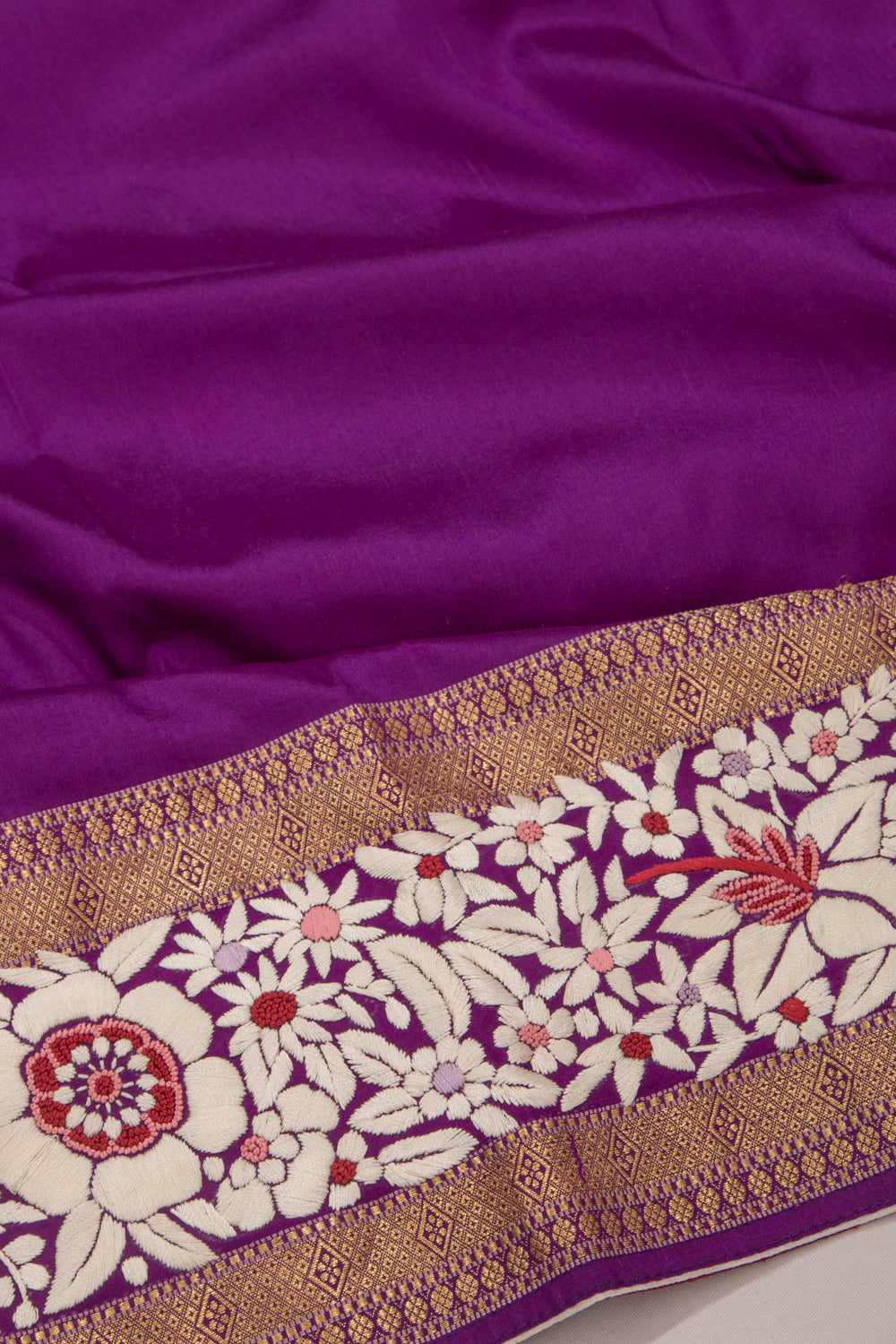 Parsi Gara Banarasi Silk Plain Purple Saree