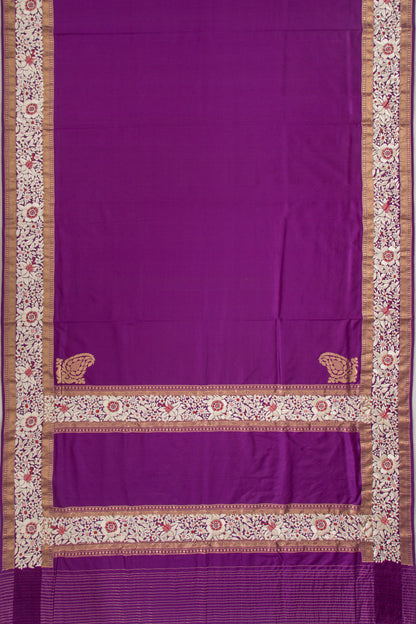 Parsi Gara Banarasi Silk Plain Purple Saree