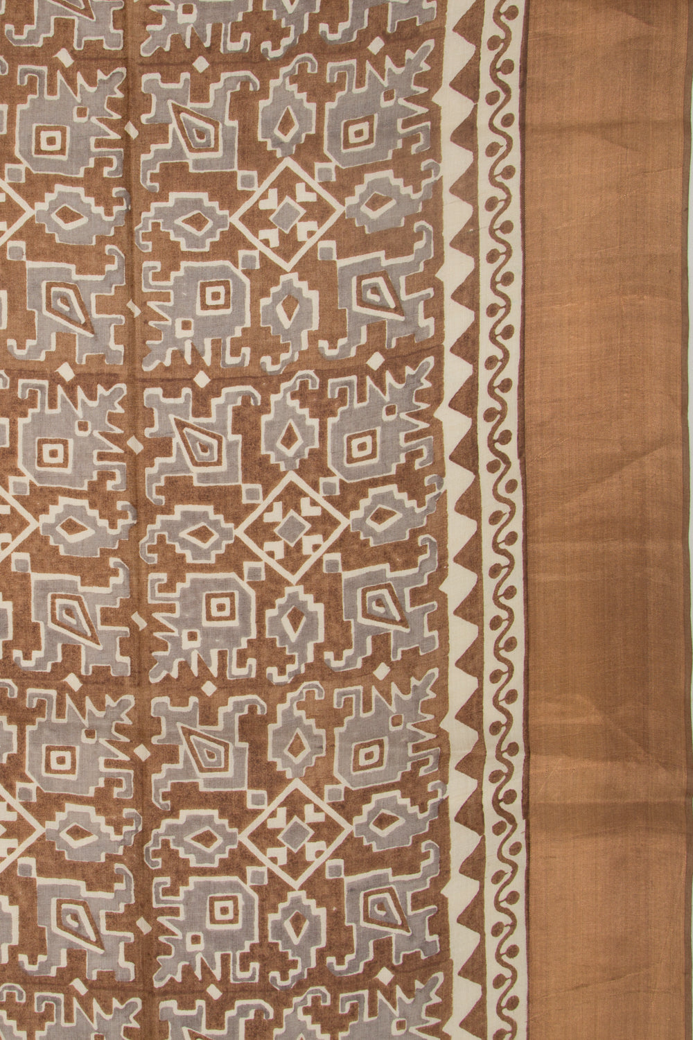 Tussar Printed Grey And Brown Saree