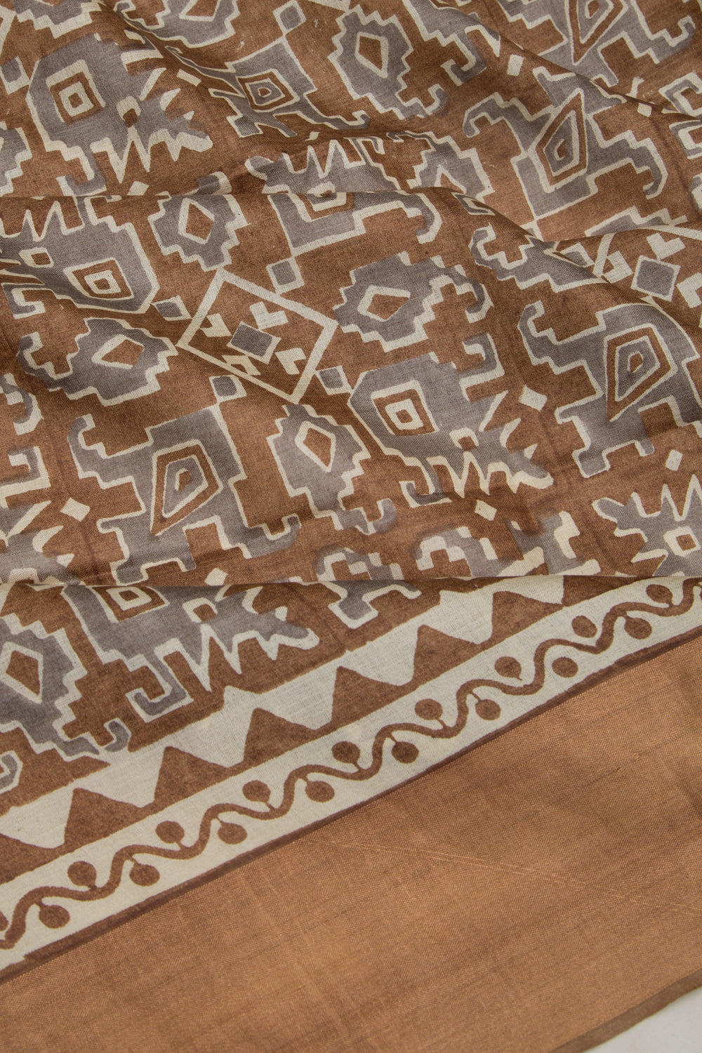 Tussar Printed Grey And Brown Saree