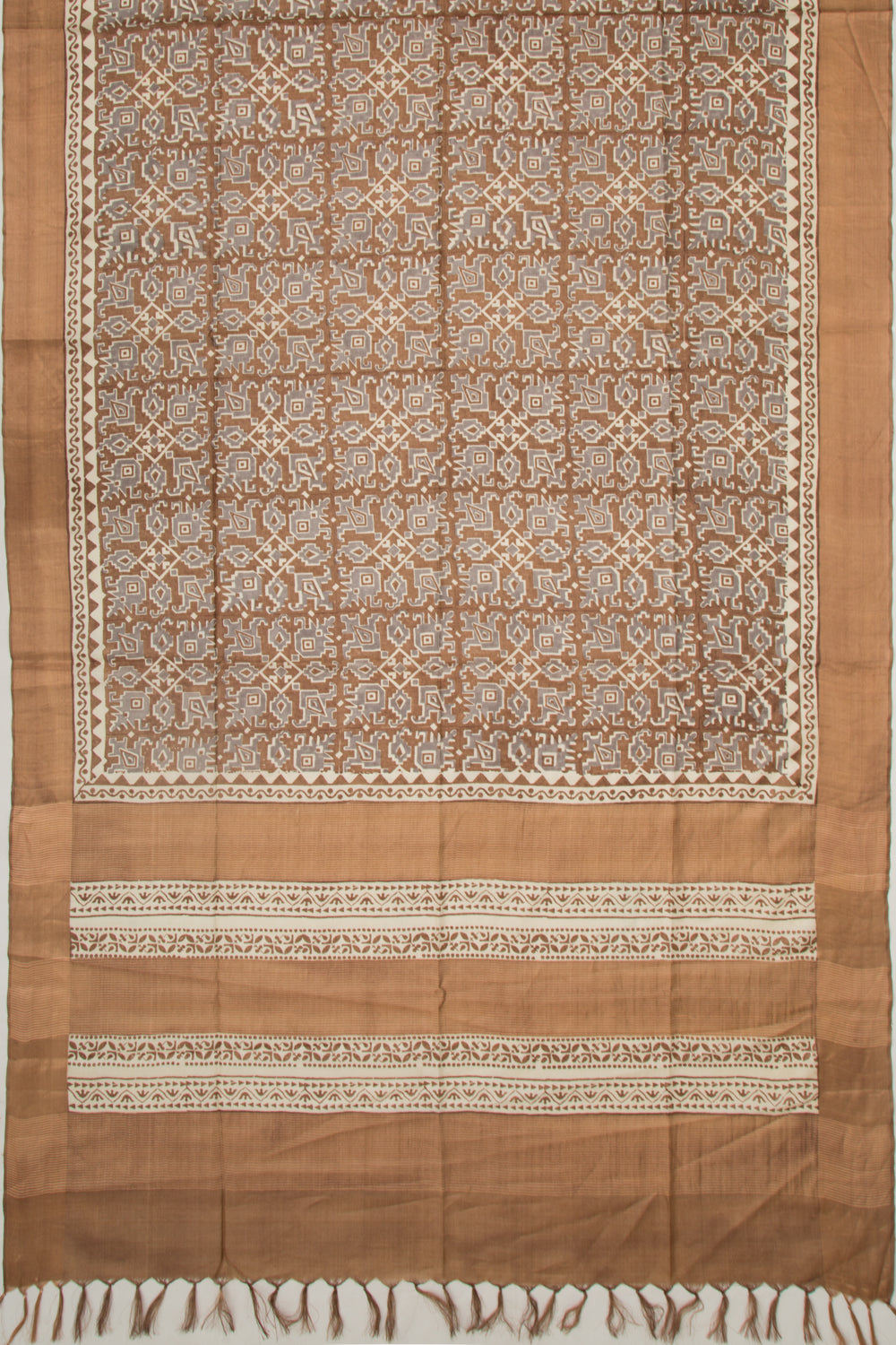 Tussar Printed Grey And Brown Saree