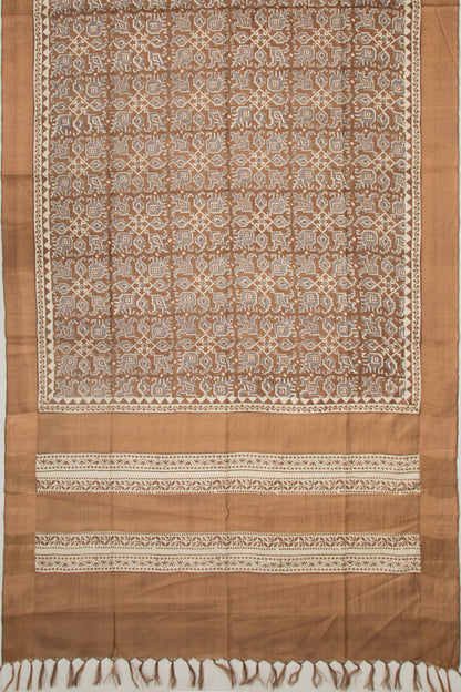 Tussar Printed Grey And Brown Saree