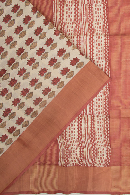 Tussar Floral Printed White Saree