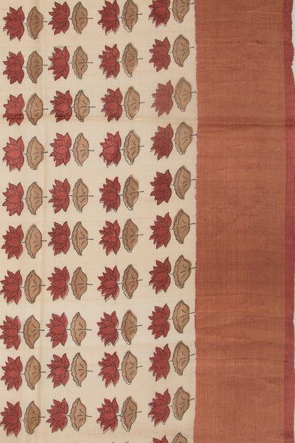 Tussar Floral Printed White Saree