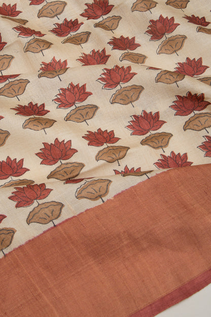 Tussar Floral Printed White Saree