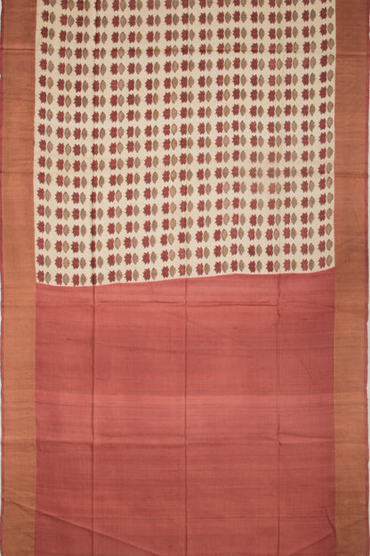 Tussar Floral Printed White Saree