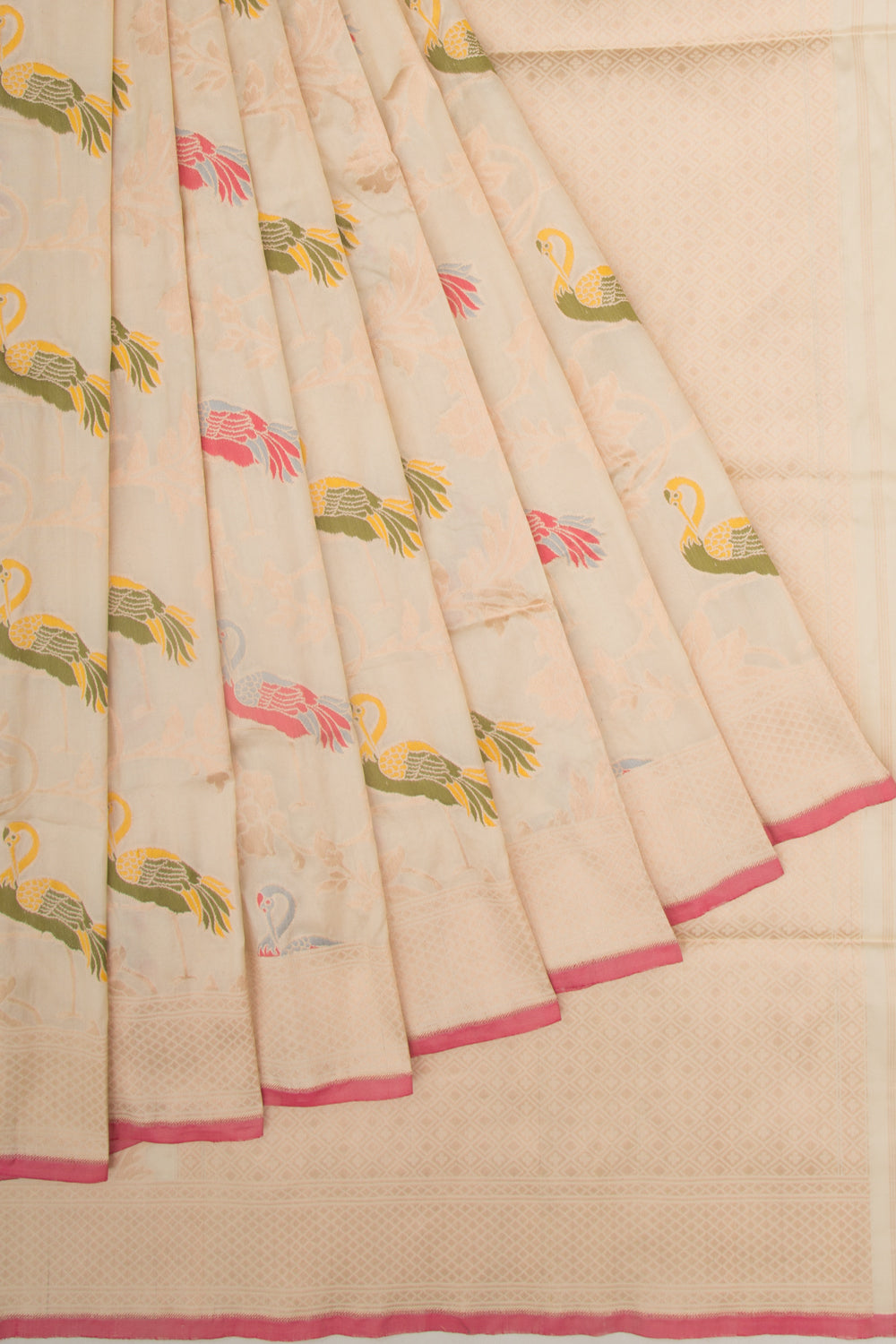 Banarasi Silk Jaal Cream Saree